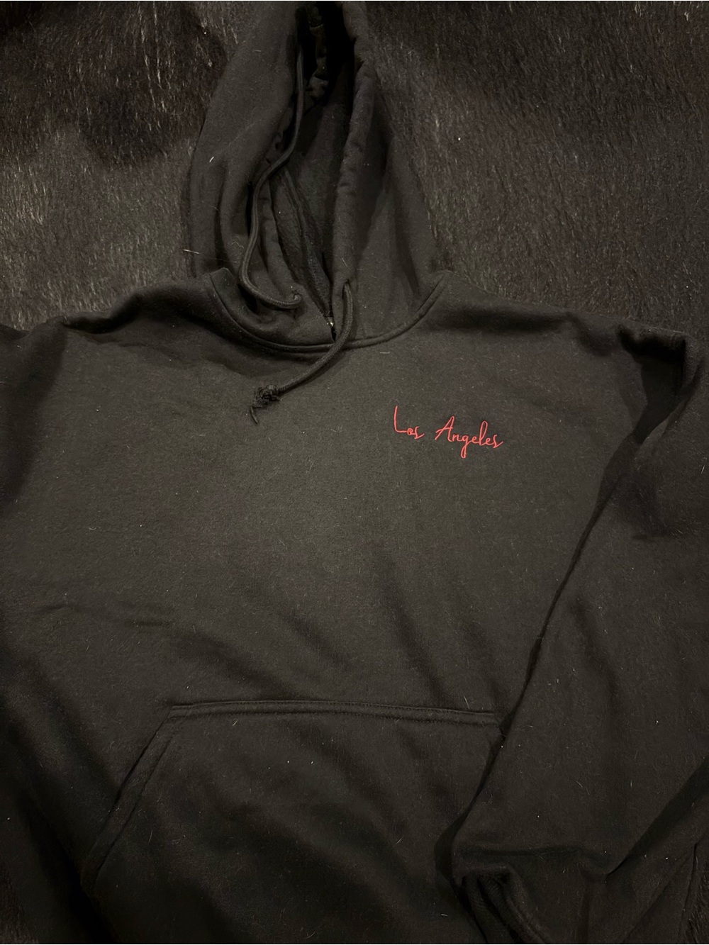 Black Hoodie with Red "Los Angeles" Embroidery - Men's Pullover
